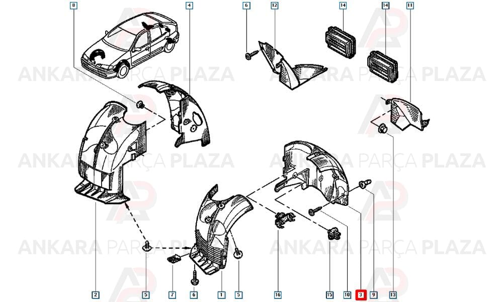 Megane 1 Ön Çamurluk Davlumbazı Sol Önün Arkası 1995 - 2006 Arası Meydan