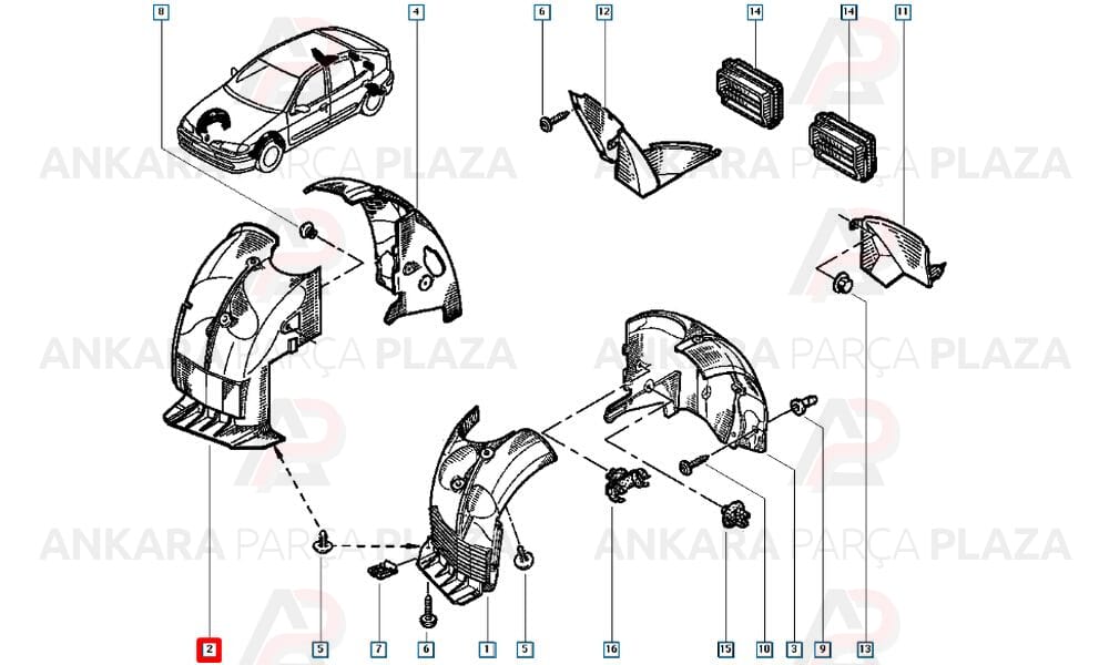 Megane 1 Ön Çamurluk Davlumbazı Sağ Önün Önü 1995 - 2003 Arası Meydan