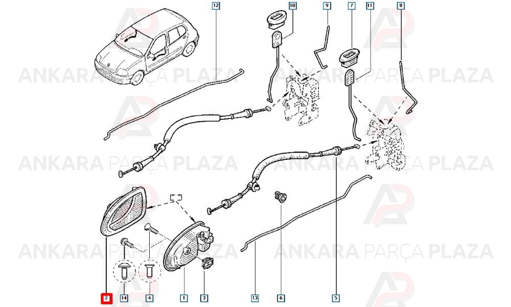 Kapı İç Açma Kolu Sağ Siyah Dacia : Logan, Renault Clio