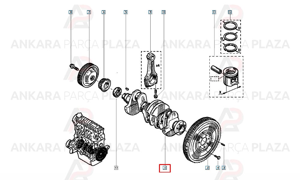 Krank Mili Renault 11 / 21 > 1700 Motor Karbüratörlü F8M / F2N