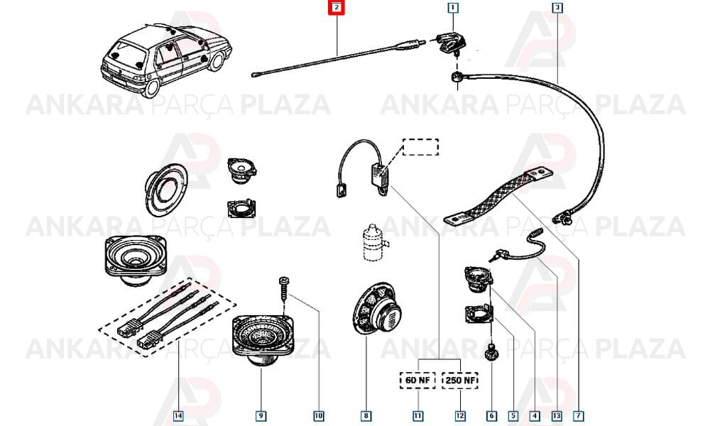 Clio 1, 2, Dokker, Duster, Lodgy, Logan, Sandero, Master 1 - 2, Megane, R19, R21, Safrane Anten Çubugu Orijinal 7700773864