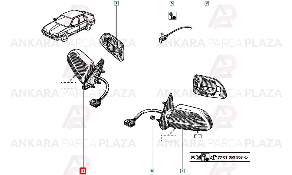 Renault 19 Yan Ayna Sağ Orijinal 7700789737