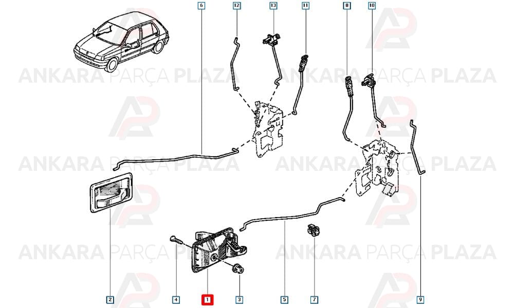Clio Hb 91 - 98 Arka Kapı İç Açma Kolu Sol Koyu Gri 7700813585