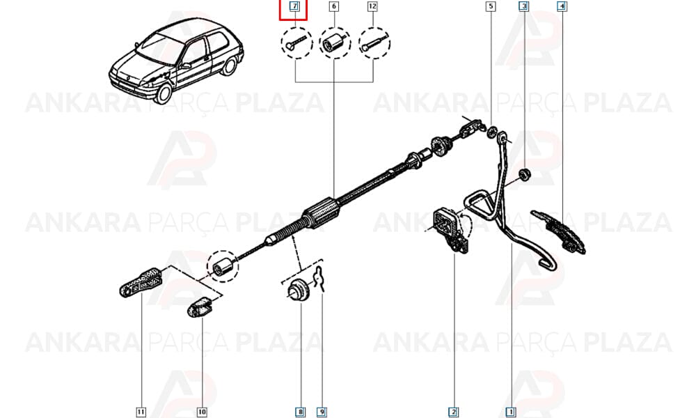Renault 9 Renault 19 1.4 Enjektörlü E7J Gaz Teli Cavo