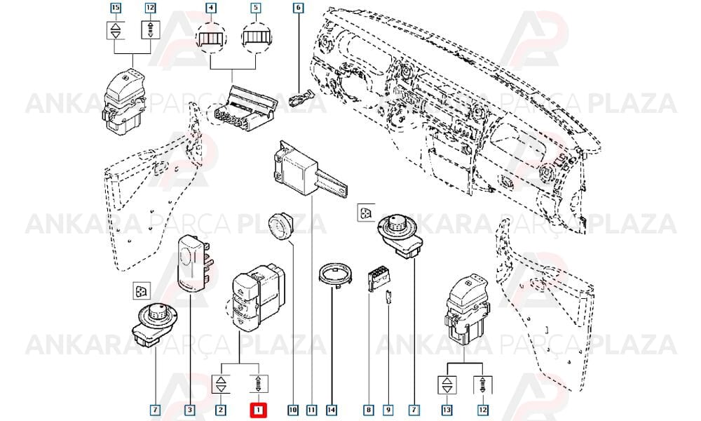 Renault 19 Cam Açma Anahtarı Butonu Düğmesi Sağ Mcar