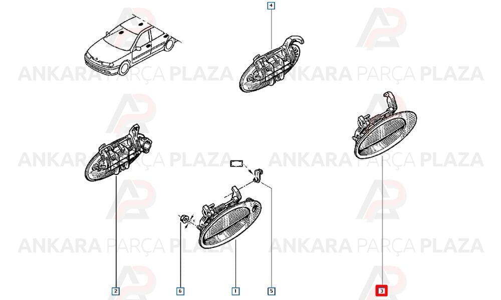 Laguna 94 - 99 Arka Kapı Dış Açma Kolu Sol 7700821371