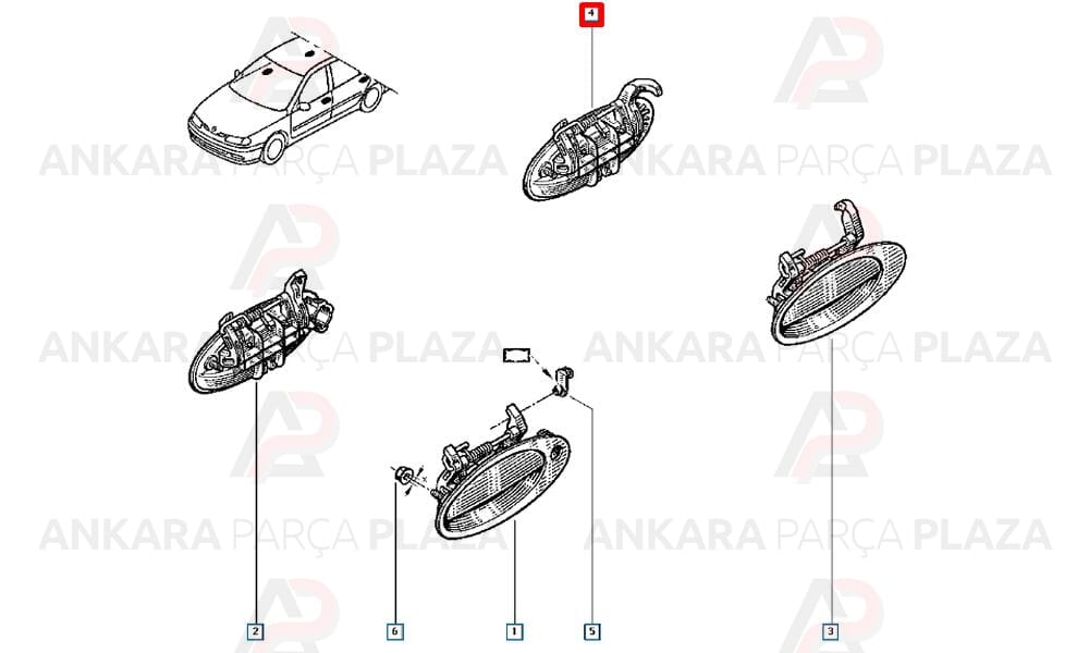 Laguna 94 - 99 Arka Kapı Dış Açma Kolu Sağ 7700821372