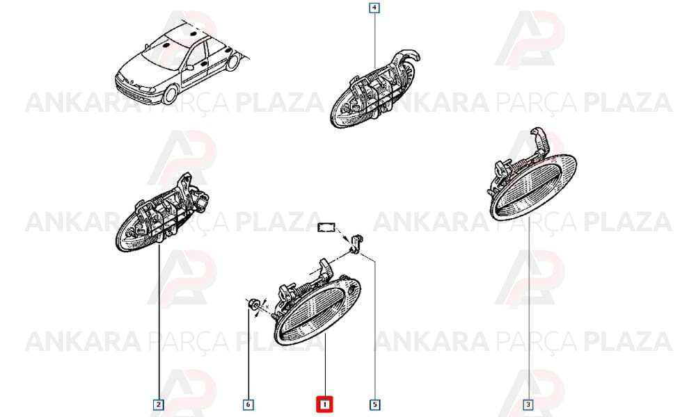Laguna 94 - 99 Ön Kapı Dış Açma Kolu Sol 7700821373