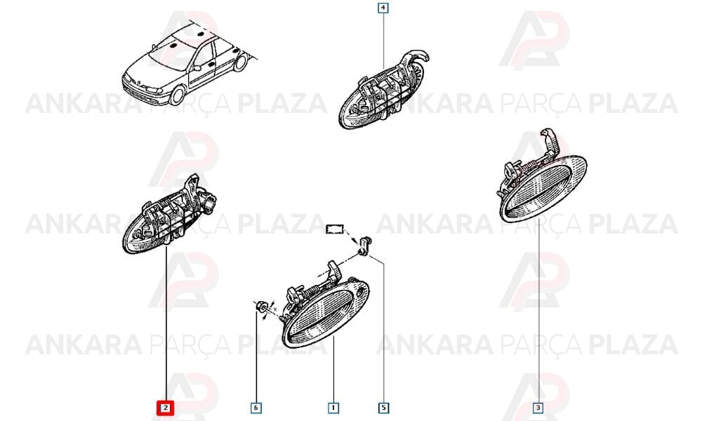 Laguna 94 - 99 Ön Kapı Dış Açma Kolu Sağ 7700821374