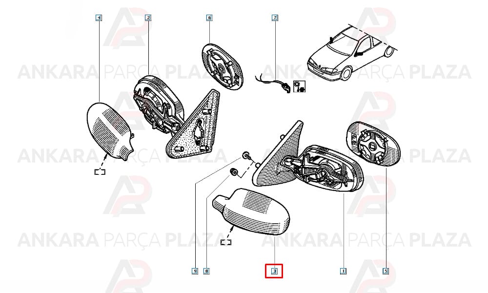 Megane Yan Ayna Kapağı Sol 1995 - 1999 Orijinal 7700834189