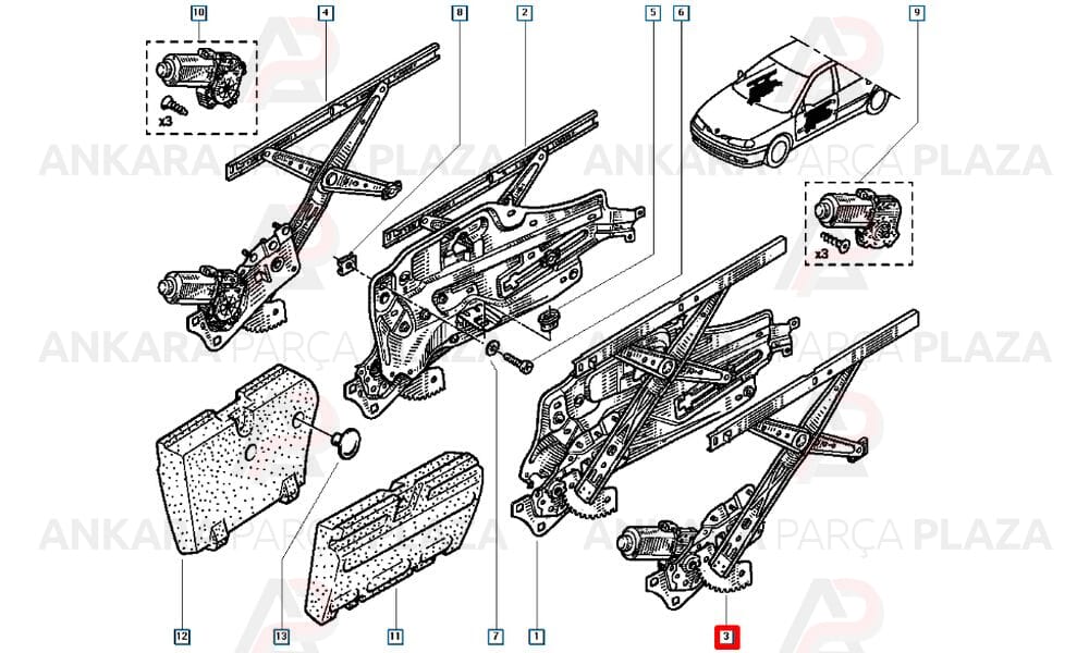 Renault Laguna 1 Cam Mekanizması Ön Sol Motorlu + Elektrikli Valeo