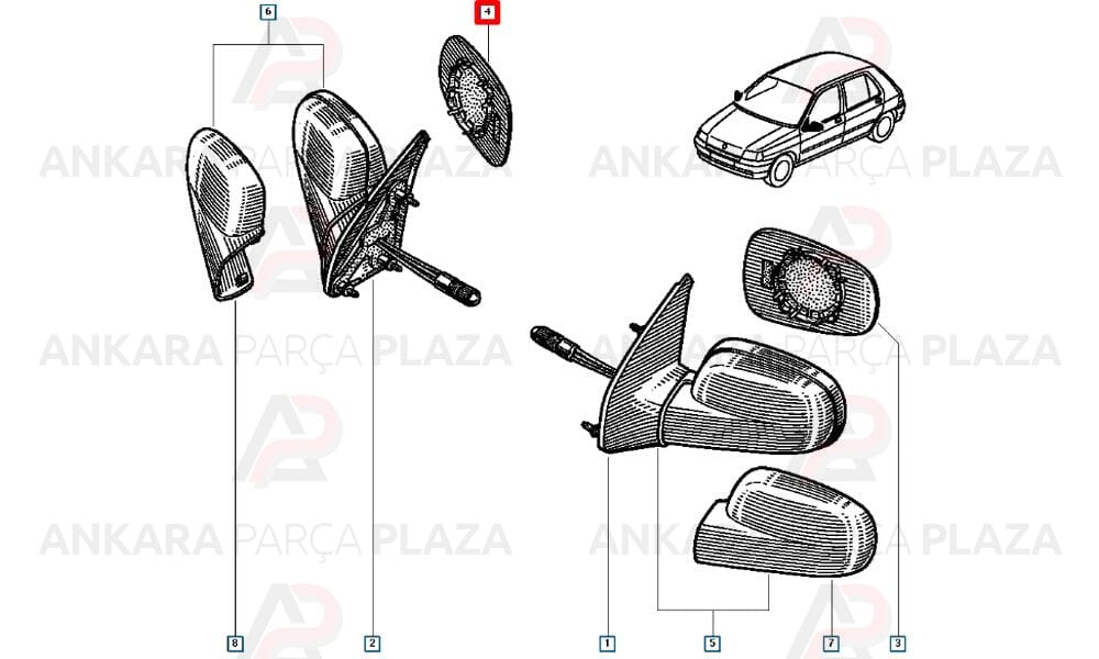 Clio, Megane Yan Ayna Camı Sağ 1998 - 1999 Meydan