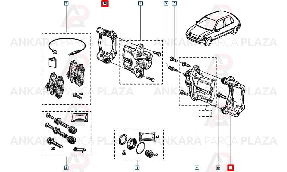 R9, R11, R19, R21, Clio 1 - 2, Megane 1 Ön Fren Kaliper Başlığı Orijinal 7701040839