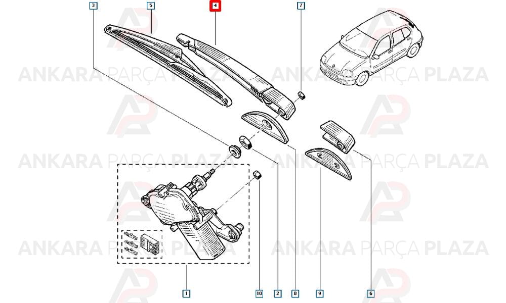 Clio 1, 2 Silecek Süpürgesi Kolu Arka Urs