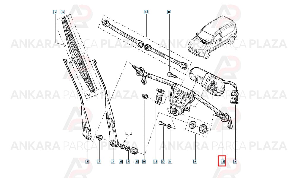 Silecek Motor Şasesi Kango 7701046179
