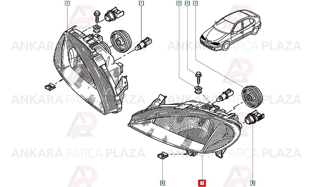 Megane 99 - 00 Far Lambası Sol Elektrikli Reflektörlü 7701047093