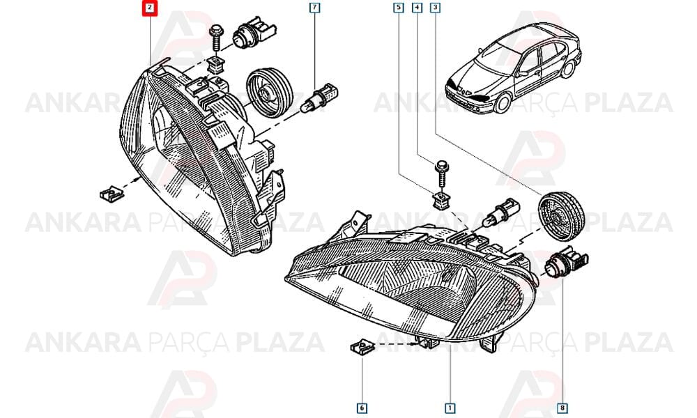 Megane 99 - 00 Far Lambası Sağ Elektrikli Reflektörlü 7701047095