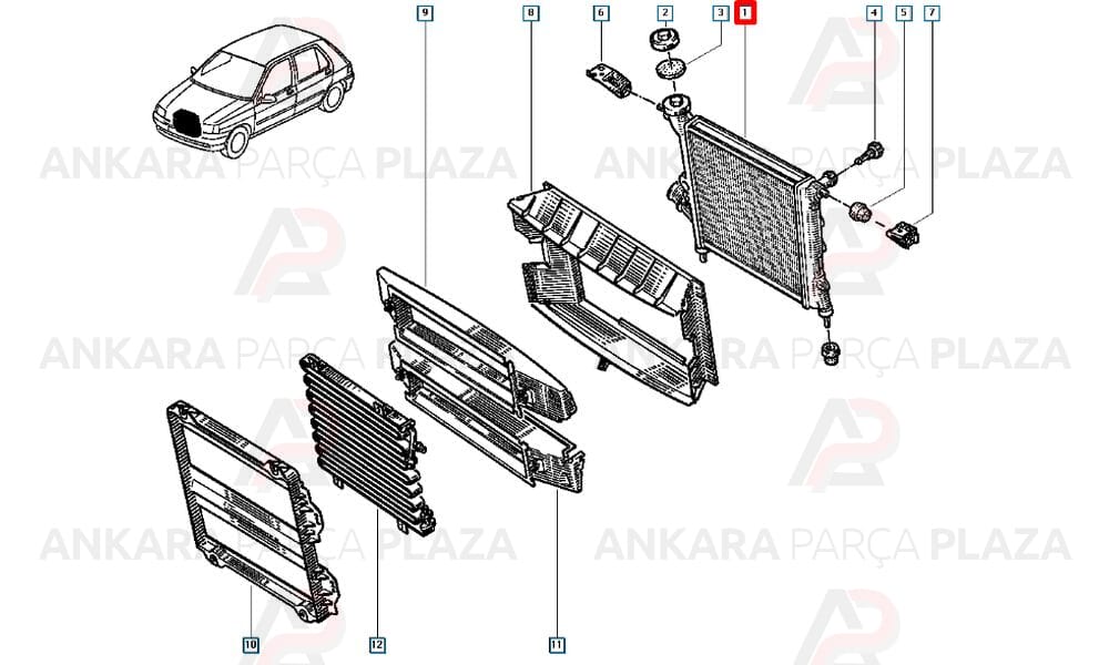 Radyatör Renault 480X391 Renault Clio 2, Kangoo 98>