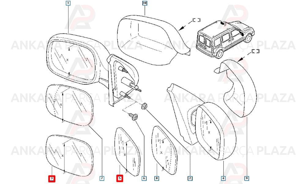Kangoo 2 Yan Ayna Camı Sağ Orijinal 7701048400