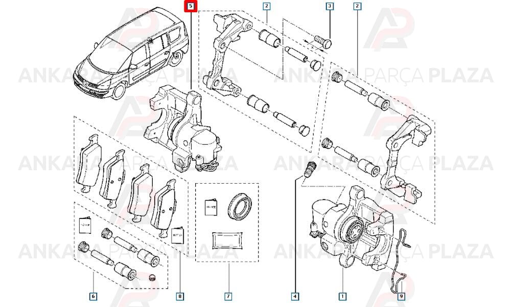 Laguna 2, Megane 2 HB, Espace 4 Arka Fren Kaliperi Sağ Orijinal 7701049109