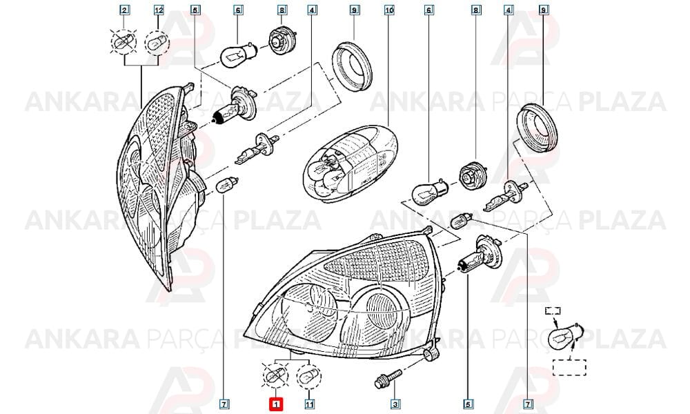 Clio 02 - 06 Far Lambası Sol Elektrikli - Motorsuz 7701051769