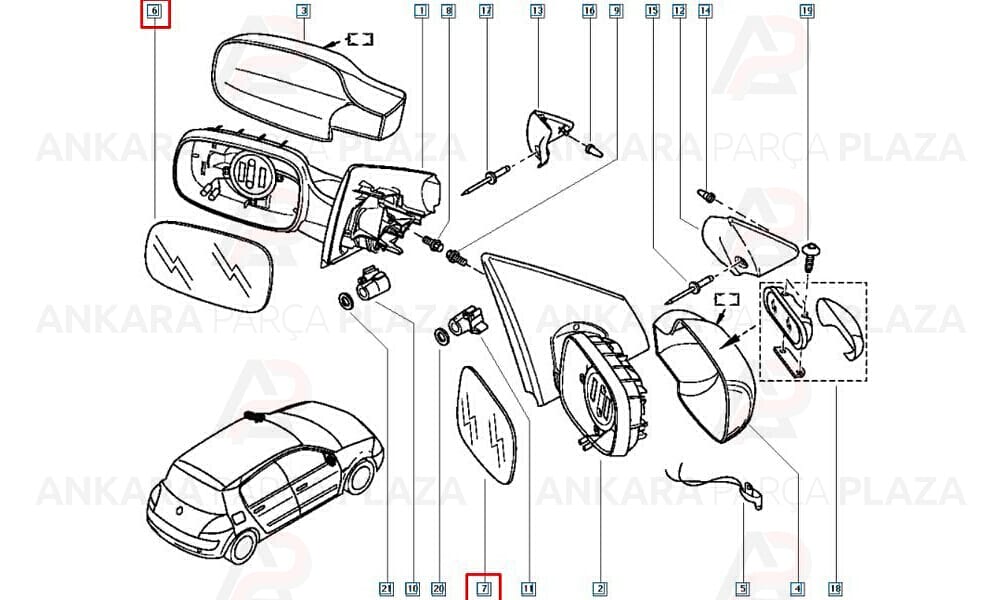 Megane, Clio, Hatchback Yan Ayna Camı Sağ Veya Sol 2006 - 2009 Meydan