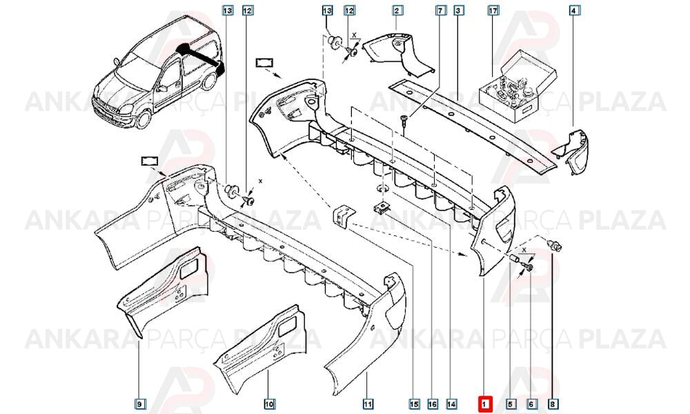Kangoo 2 2003 - 2009 Arka Tampon Meydan
