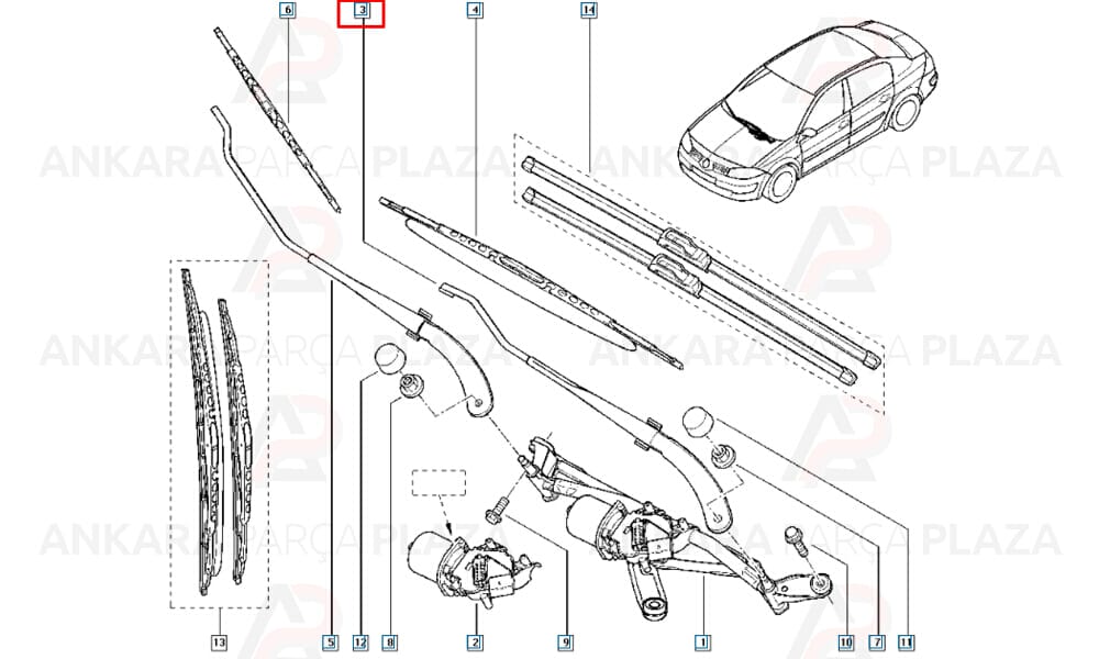 Megane 2 Silecek Kolu Sol Kancalı Rbw