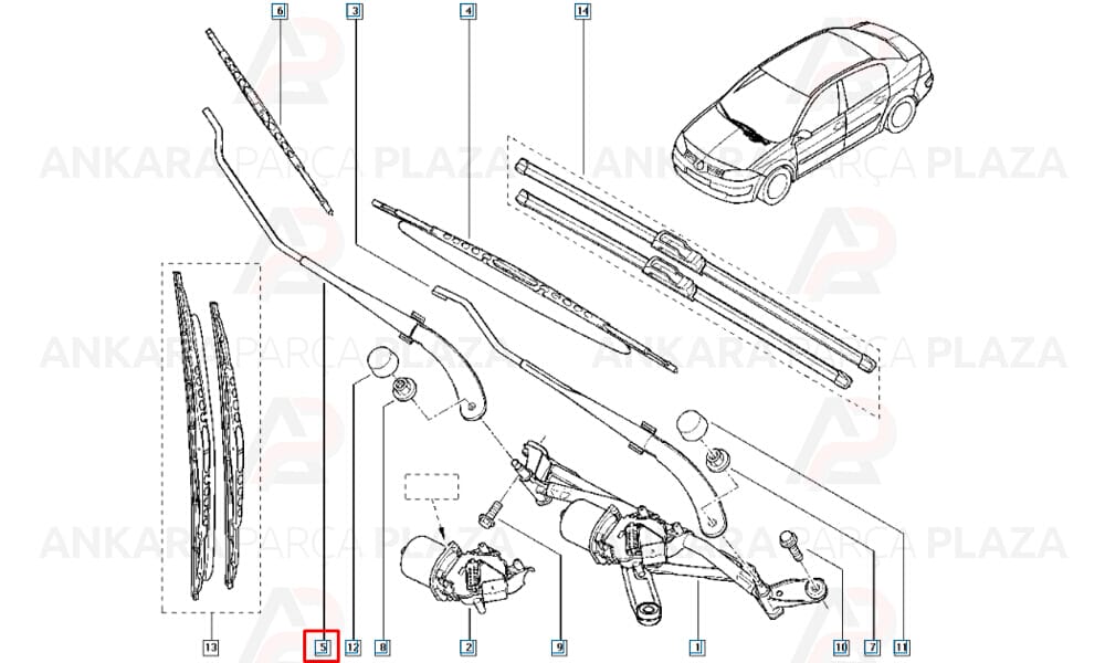 Silecek Kolu Sağ Megane 2 Kancalı 7701057366