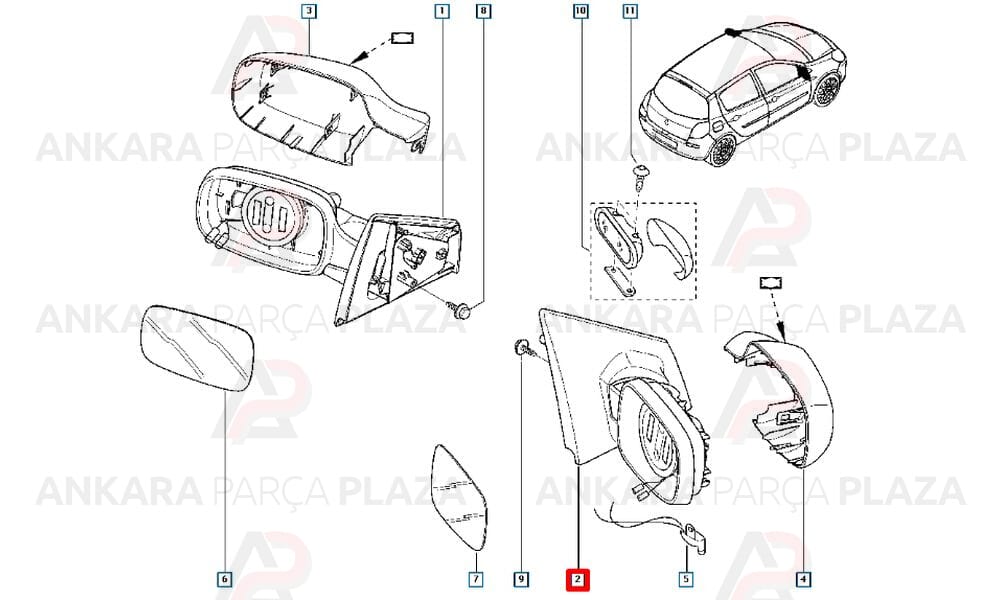 Clio Hatch Back Yan Ayna Sağ 2006 - 2009 Meydan