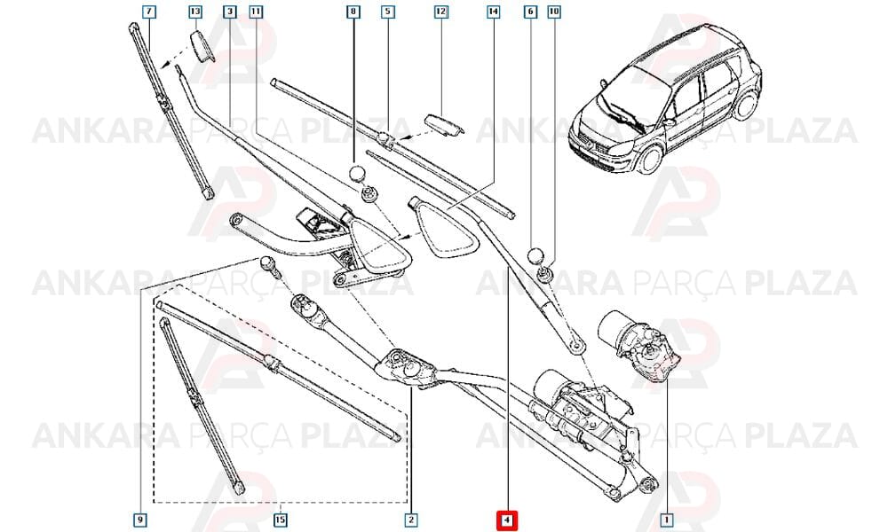 Megane 2, Scenic 2 Silecek Kolu Sol Orjinal 7701061771