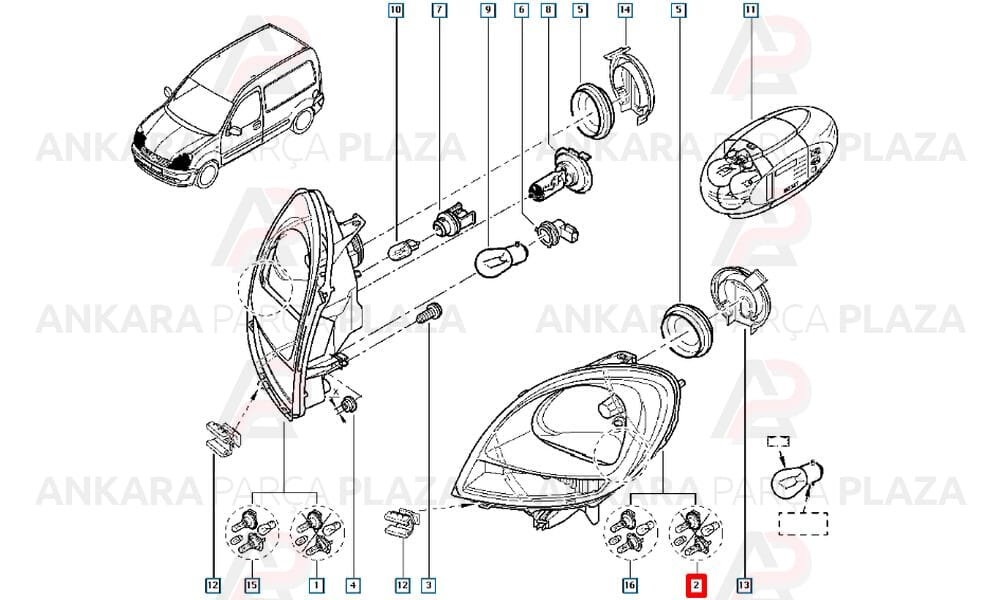 Kangoo 03 - 12 Far Lambası Sol Elektrikli - Motorsuz 7701062426