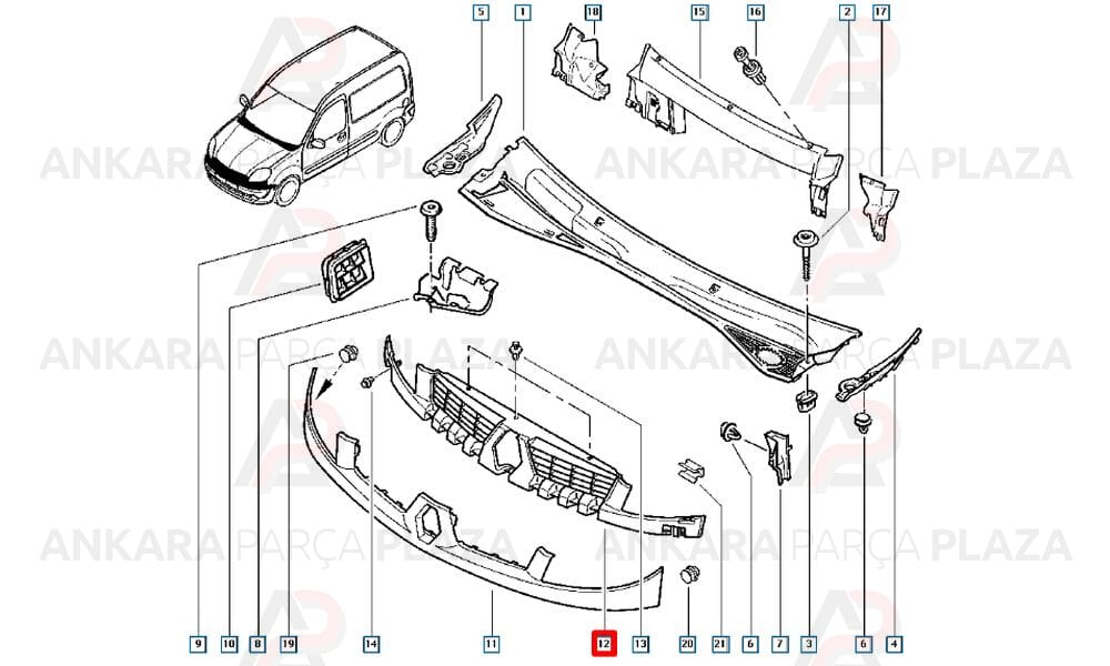 Renault Kangoo Classic 07 - 12 Ön Panjur İç 7701062877