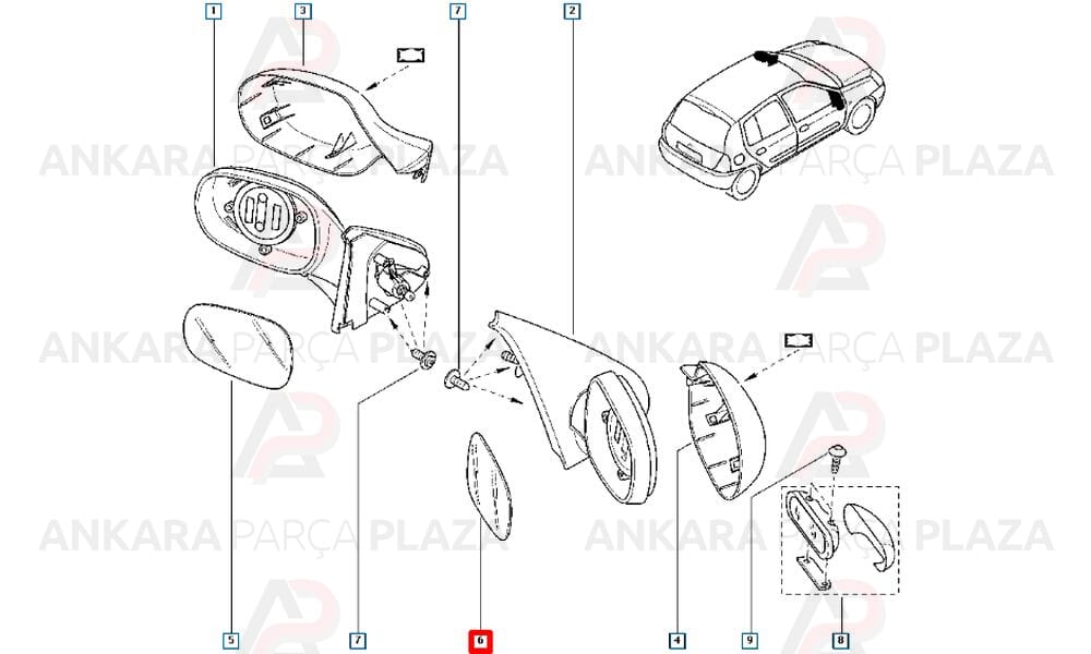 Clio 3, Symbol Yan Ayna Camı Sağ Orijinal 7701070384