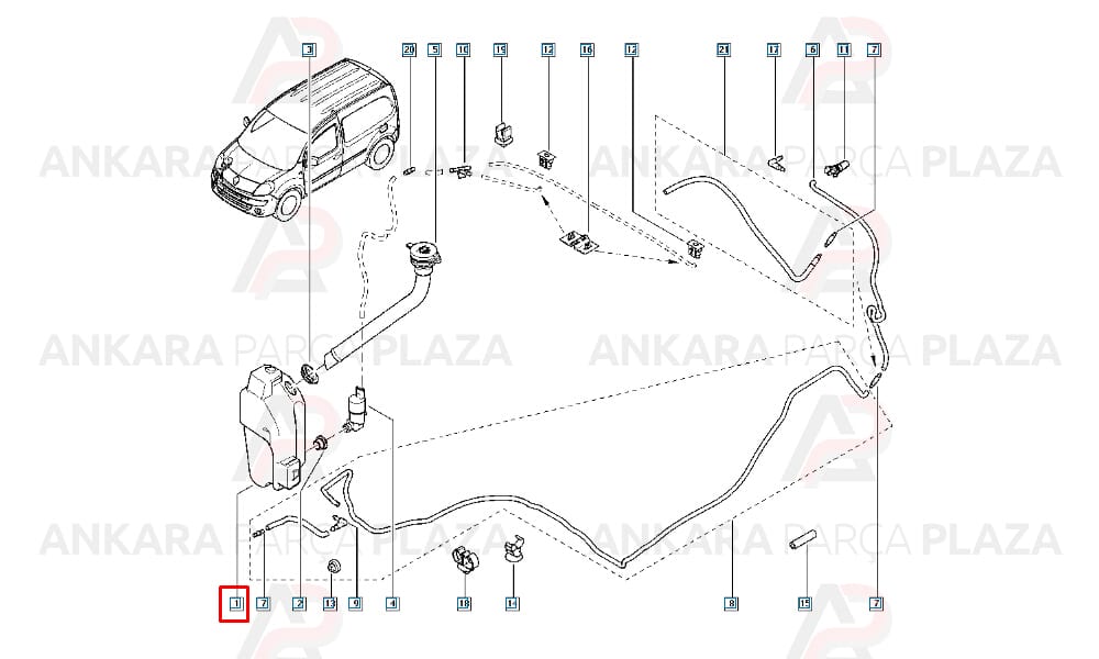 Renault Kangoo 14 - 18 Ön Cam Su Bidonu 7701068747