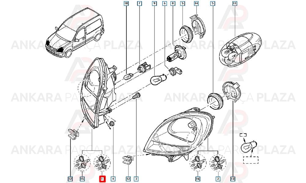 Far Sol Kangoo Sarı Sinyalli Motorlu Tip 2003 - 2005