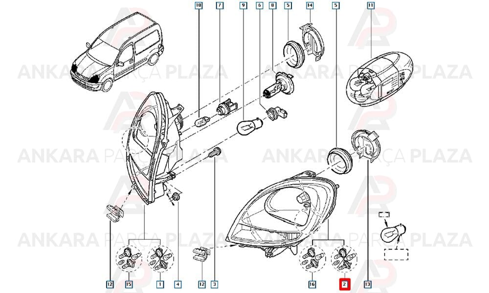 Kangoo 03 - 12 Far Lambası Sol Elektrikli - Motorsuz 7701069086