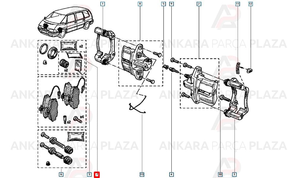 Ön Disk Fren Kaliper Tamir Takımı Safrane Megane Laguna Espace 7701202048