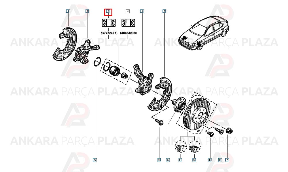 Renault R19, R21, Megane, Clio, Kango, Logan Ön Teker Bilyası Daslager