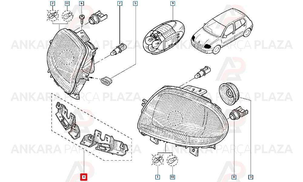 Clio E.M 1998 - 2005 Sol + Sağ Far Bağlanti Parçasi Ayaği (Takim) 7701205810