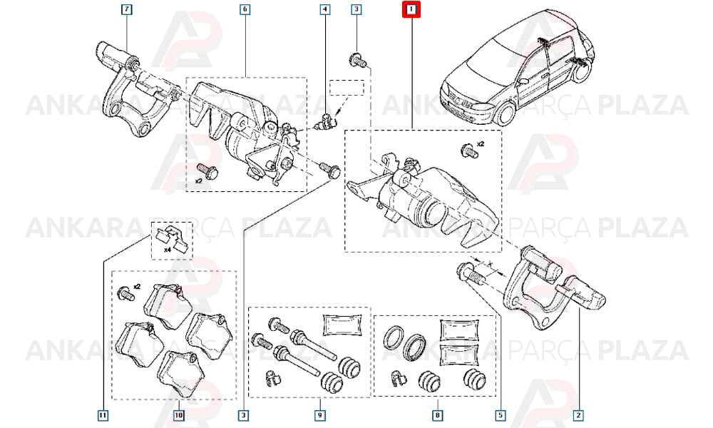 Megane 2 - 3 - 4, Scenic 2, Clio 4, Fluence Arka Fren Kaliperi Sol Sagem