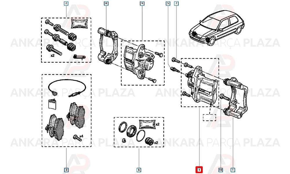 Twingo, Megane 1, Clio 2, Logan, Sandero Ön Fren Kaliperi Sol Orijinal 7701207958