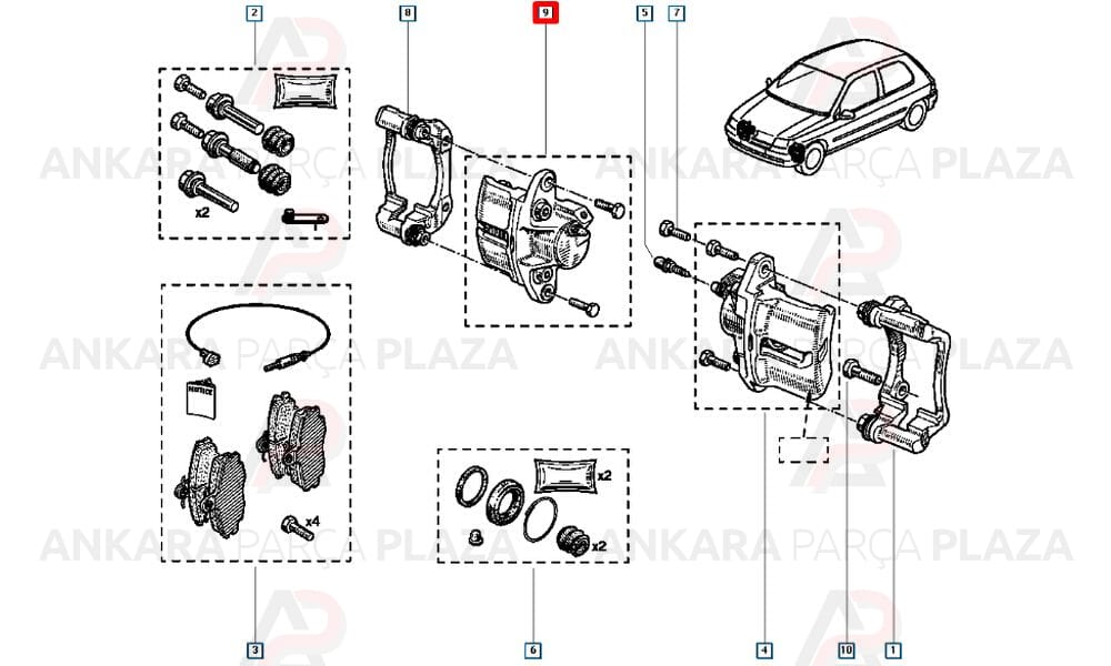 Twingo, Megane 1, Clio 2, Logan, Sandero Ön Fren Kaliperi Sağ Orijinal 7701207959