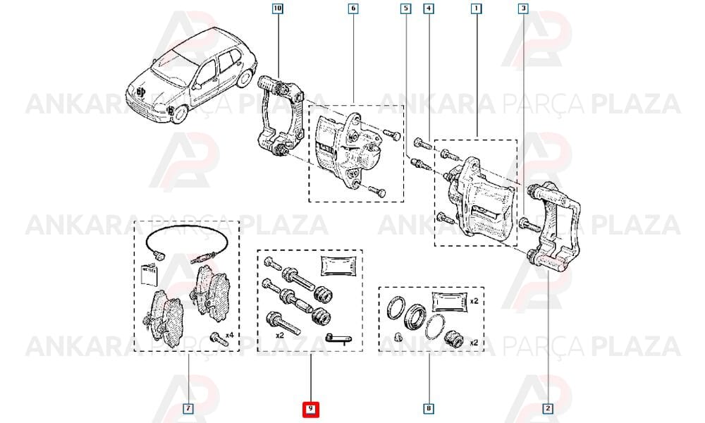 Logan Clio Megane R9 Ön Fren Kaliper Pimi Tamir Takımı 7701207961