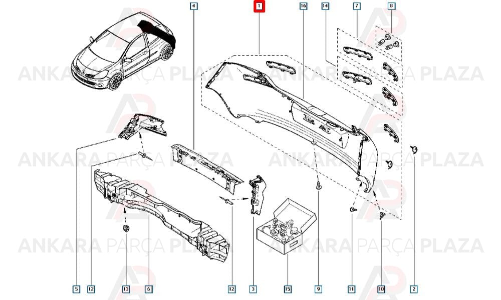 Clio 3 2003 - 2012 Arka Tampon Meydan