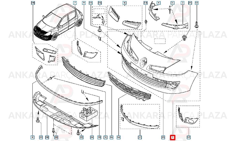 Clio 3 Ön Tampon 2005 - 2008 Izgarasız Bant Delikli 7701208681 Meydan