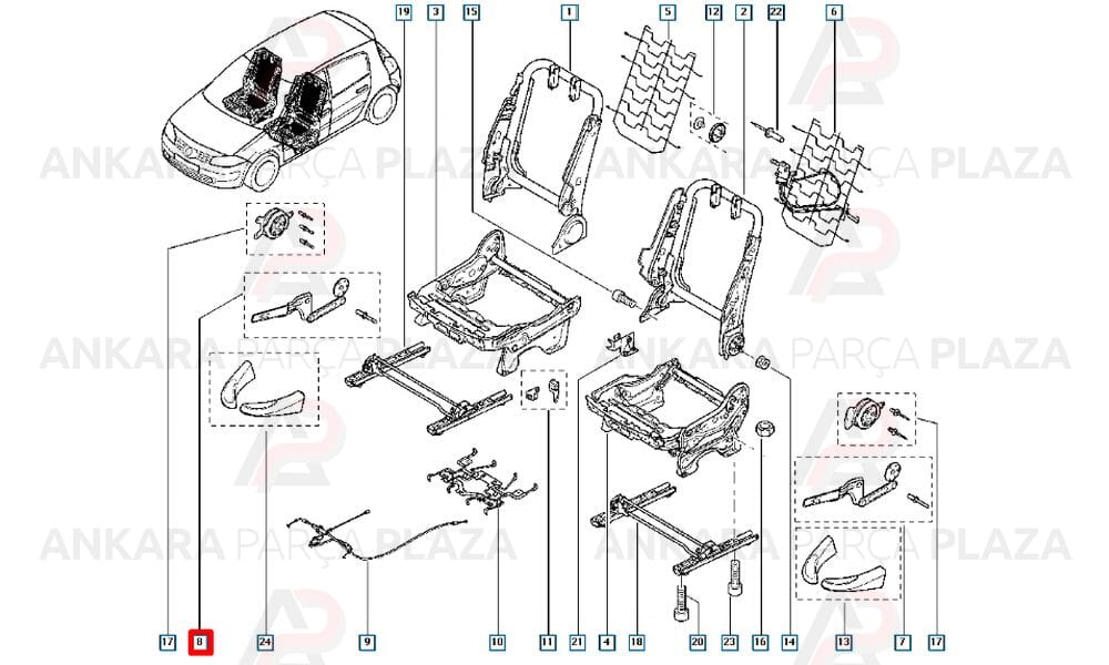 Koltuk Ayar Kolu Megane 2 7701208990