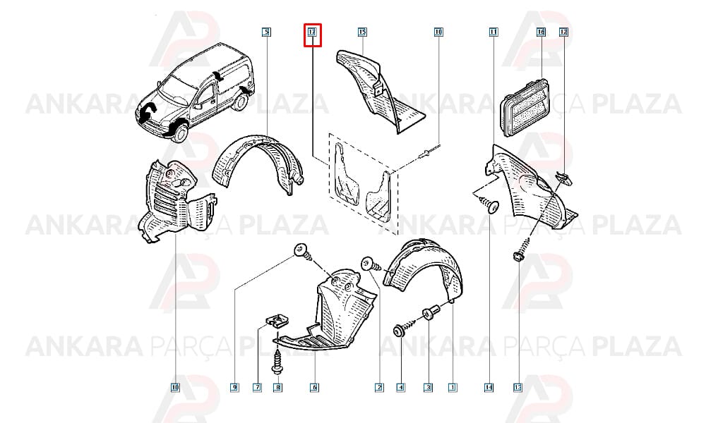 Kangoo Arka Davlumbaz Paçalığı Sağ ve Sol 1998 - 2009 Arası Ayhan Plastik