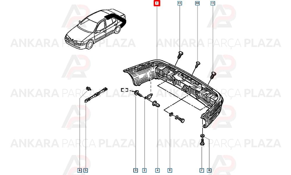 Megane 11995 - 2003 Arka Tampon Meydan