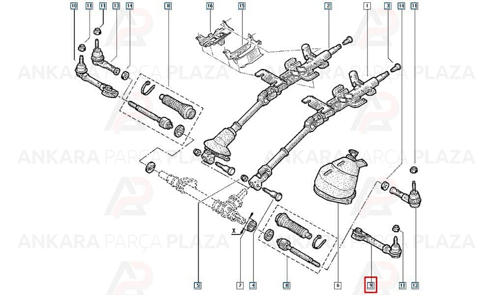 Direksiyon Rot Başı Sol Renault : Megane 1995 - 2002